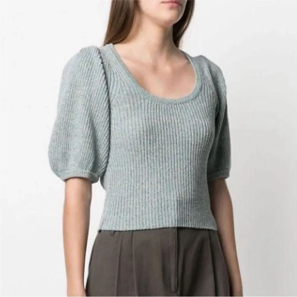 Ganni Gray and Blue Ribbed Knit Top, XS